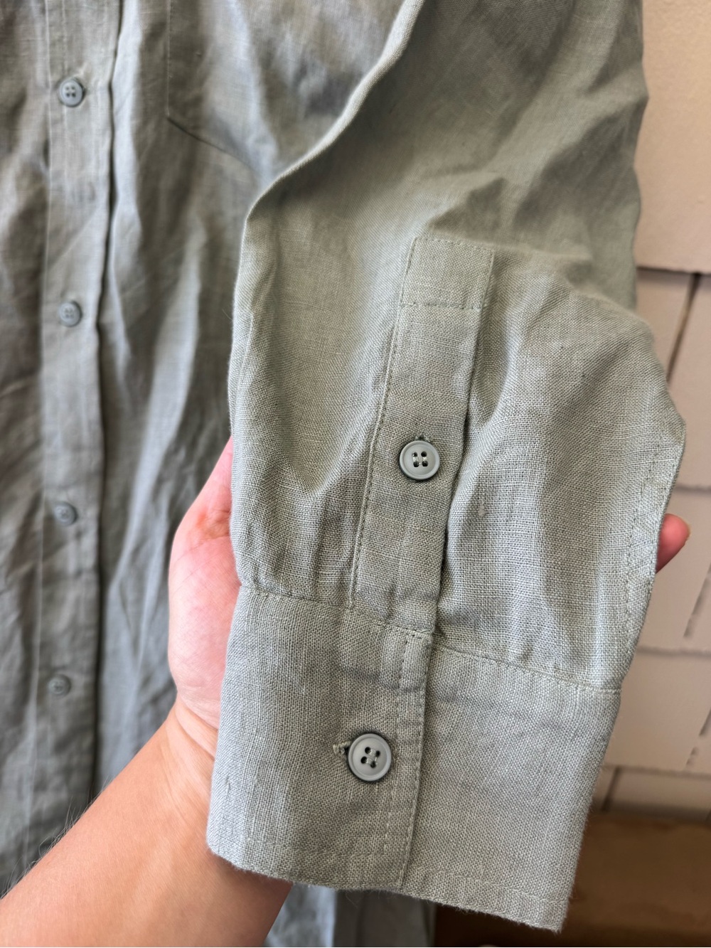 Mamene Florence Linen Shirt Dress Aloe Gray Green XS S Oversized Button Up - Picture 7 of 14